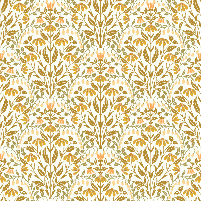 The Summer Wildflowers Wallpaper celebrates nature’s charm with a graceful botanical pattern of coral, sage, and golden florals on a warm ivory backdrop.