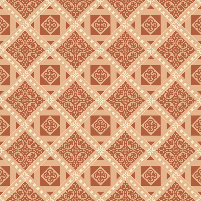 The Crafted Pavements Wallpaper brings artisan charm to your space with its geometric tile-inspired pattern in warm terracotta, cream, and muted teal tones.