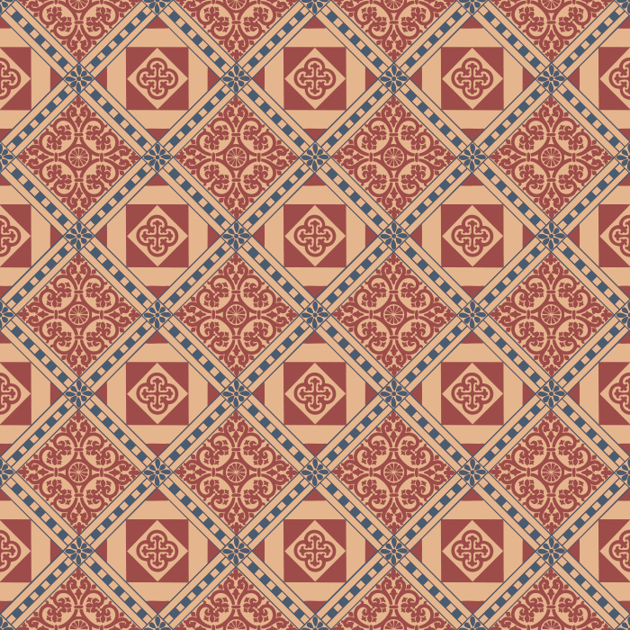 The Crafted Pavements Wallpaper brings artisan charm to your space with its geometric tile-inspired pattern in warm terracotta, cream, and muted teal tones.