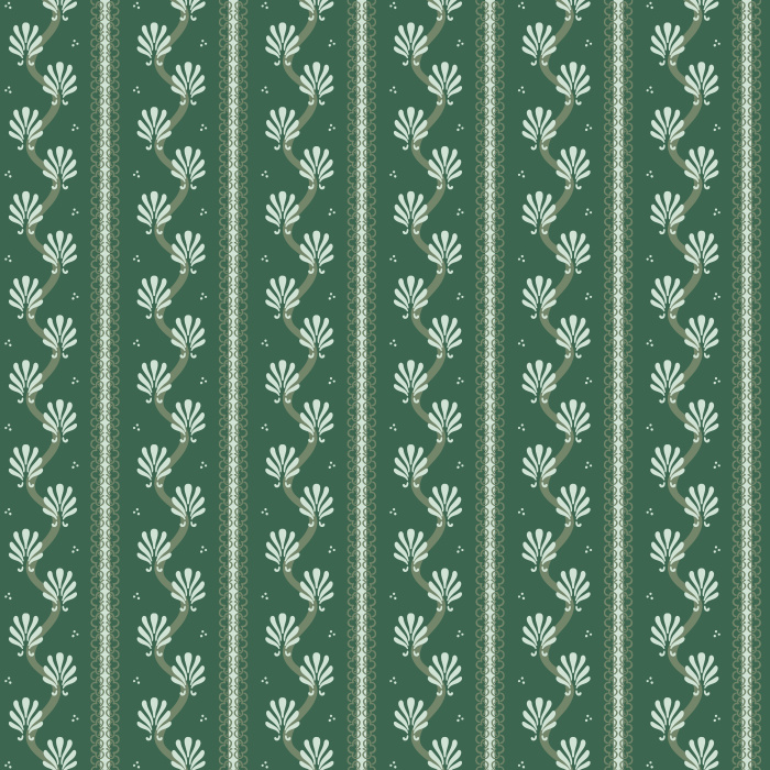 The Eleanor Stripe Wallpaper features vertical stripes and floral motifs in muted red and cream tones, inspired by timeless vintage elegance.