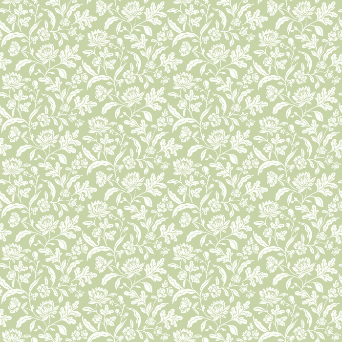 The Summer Cottage Wallpaper features soft blue floral patterns that evoke the beauty and tranquility of a countryside garden.