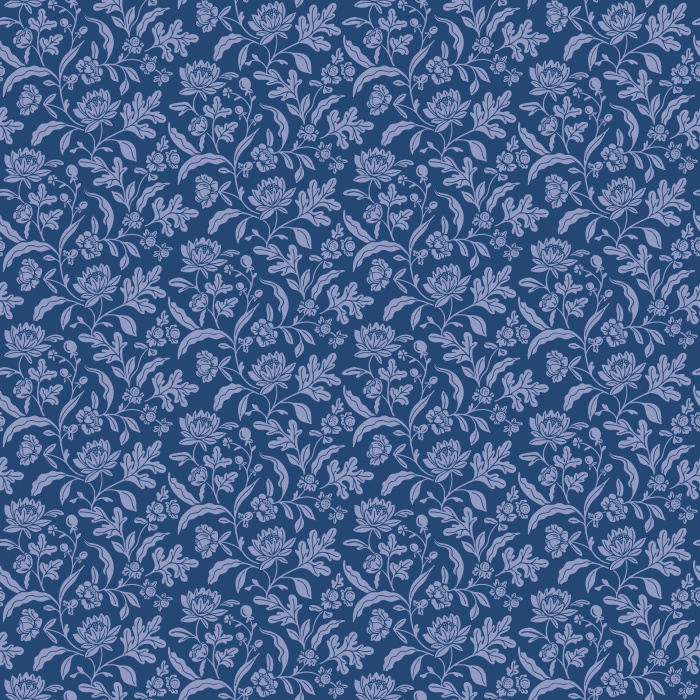 The Summer Cottage Wallpaper features soft blue floral patterns that evoke the beauty and tranquility of a countryside garden.