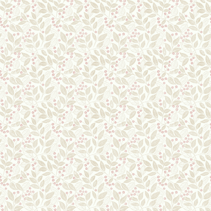 The Leaf Berry Wallpaper features golden leaves and soft blue berries on a rich brown background for a cozy, nature-inspired look.