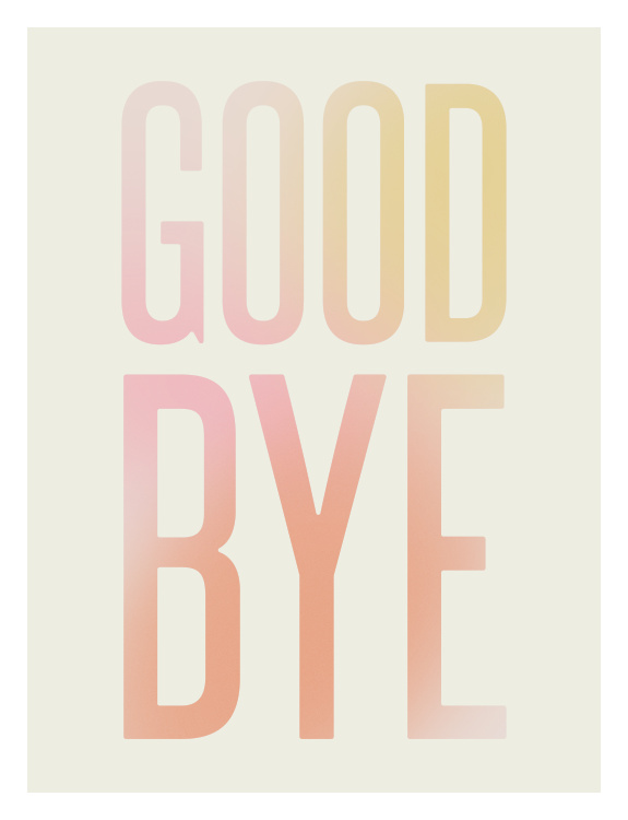 The Aura Two Art Print features soft pastel gradients and modern typography that spell “GOODBYE” in warm, calming tones.
