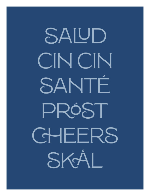 The Cheers Art Print features “cheers” in six languages with sleek typography and deep blue tones for a modern, global feel.