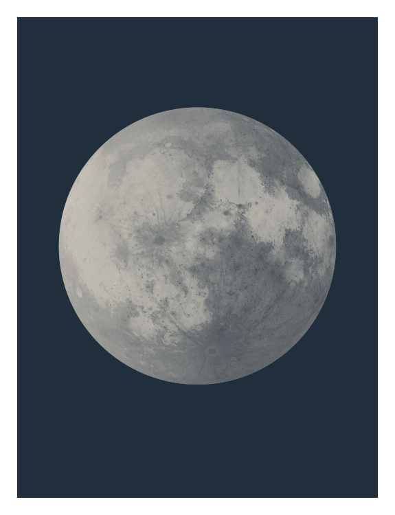 Full Moon Art Print – a detailed moon illustration set against a deep midnight background, perfect for modern or celestial-inspired interiors.