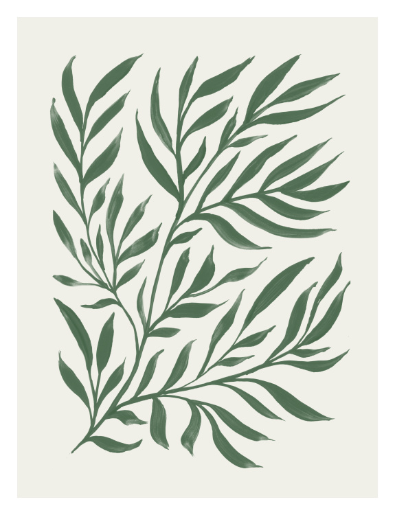 Summertime Leaves Two Art Print – a hand-painted botanical artwork featuring flowing green foliage, perfect for modern, natural, and calming interiors.