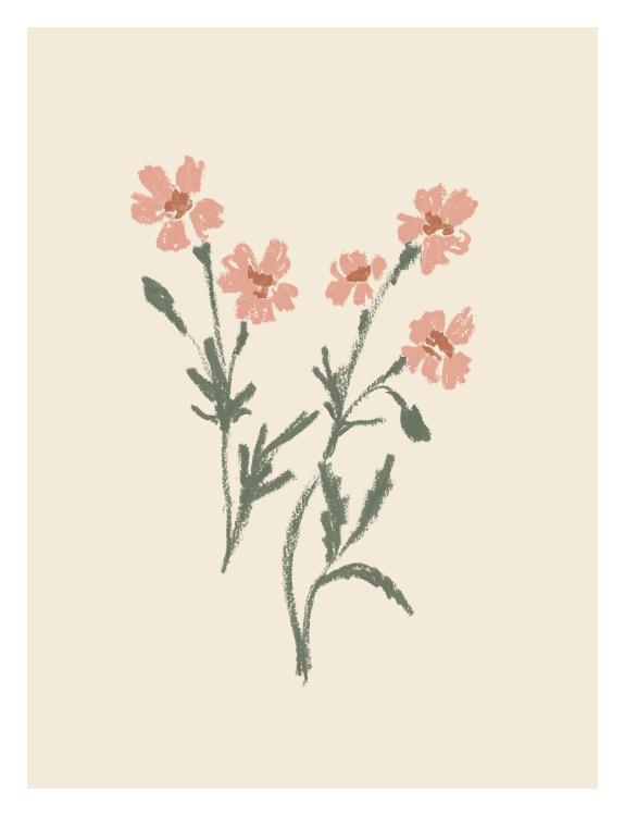 Pastel Flowers Two Art Print – a soft botanical artwork in blush and green tones, adding warmth and gentle elegance to any modern or cottage-inspired space.