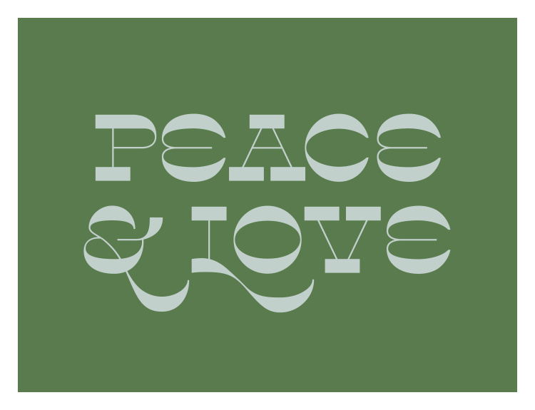 Peace and Love Art Print – retro modern typography on an earthy green background.