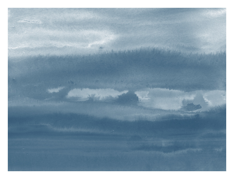 Watercolor Texture Art Print features layered indigo watercolor washes with a soft, serene, modern abstract feel.