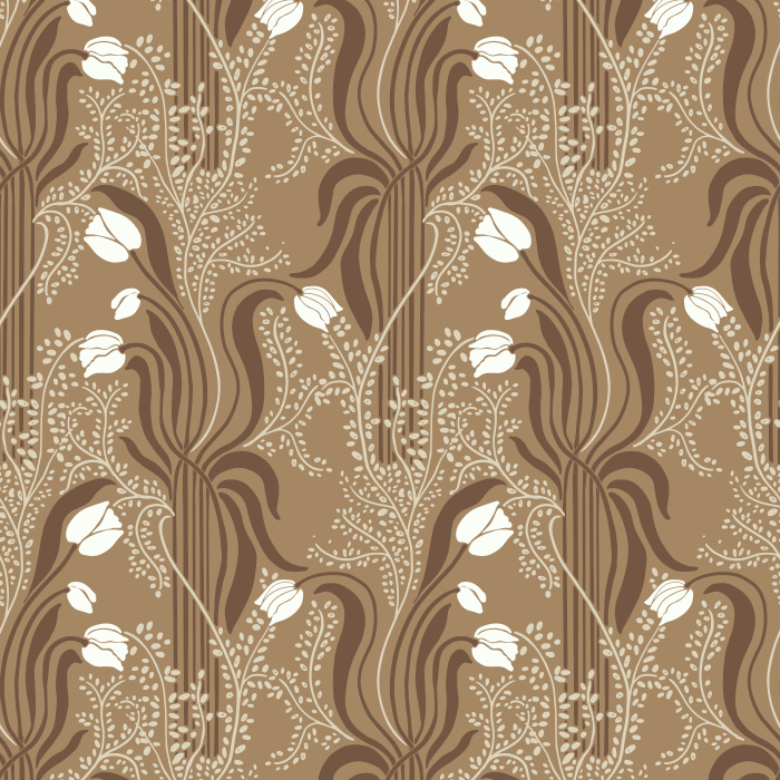 Nouveau Tulips Wallpaper brings a flowing Art Nouveau–inspired floral pattern to your walls with soft sage greens, dusty blues, and curving petal silhouettes.