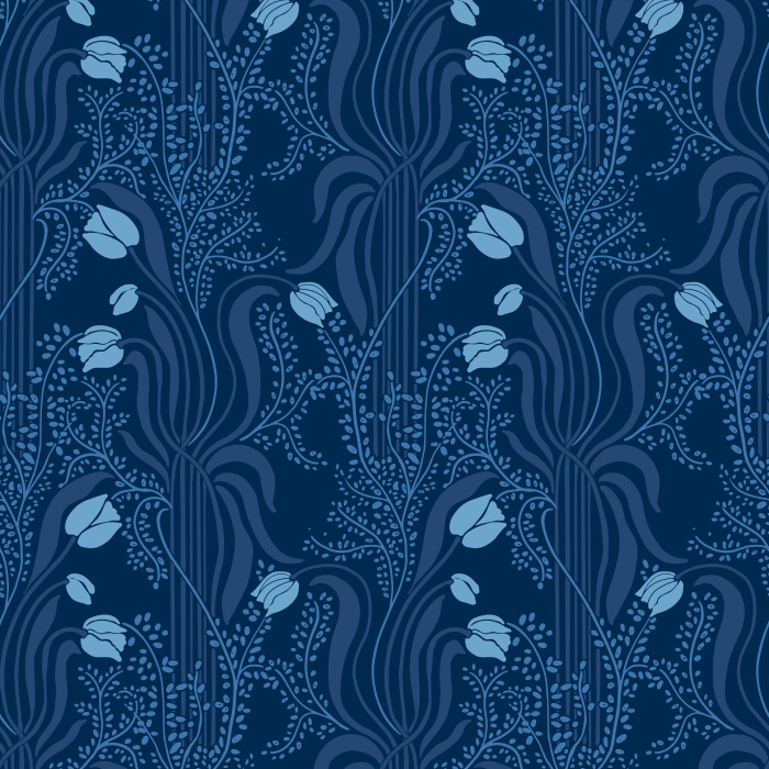 Nouveau Tulips Wallpaper brings a flowing Art Nouveau–inspired floral pattern to your walls with soft sage greens, dusty blues, and curving petal silhouettes.