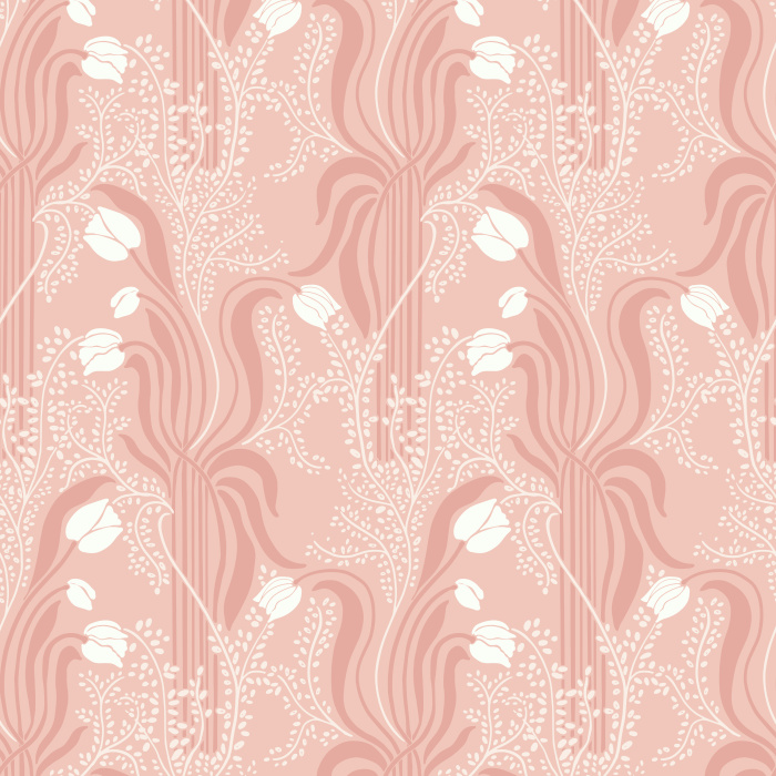 Nouveau Tulips Wallpaper brings a flowing Art Nouveau–inspired floral pattern to your walls with soft sage greens, dusty blues, and curving petal silhouettes.