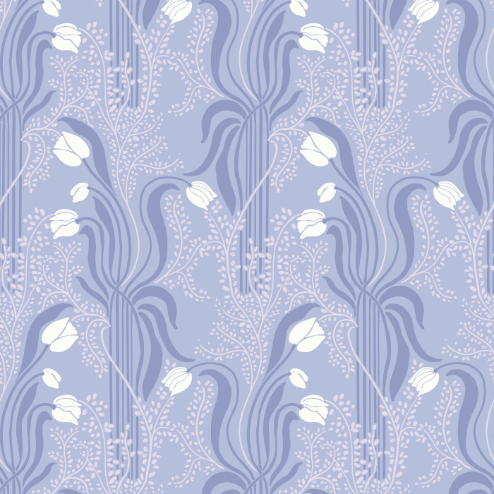 Nouveau Tulips Wallpaper brings a flowing Art Nouveau–inspired floral pattern to your walls with soft sage greens, dusty blues, and curving petal silhouettes.