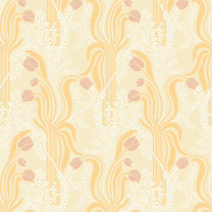 Nouveau Tulips Wallpaper brings a flowing Art Nouveau–inspired floral pattern to your walls with soft sage greens, dusty blues, and curving petal silhouettes.