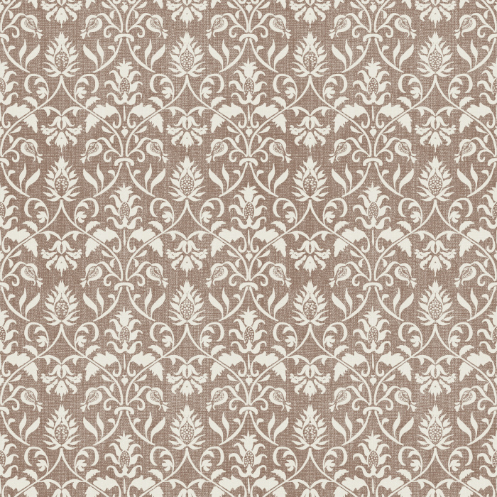 Classic Motif Wallpaper features a traditional ornamental pattern with repeating cream florals layered over a warm taupe background for a timeless, heritage-inspired look.