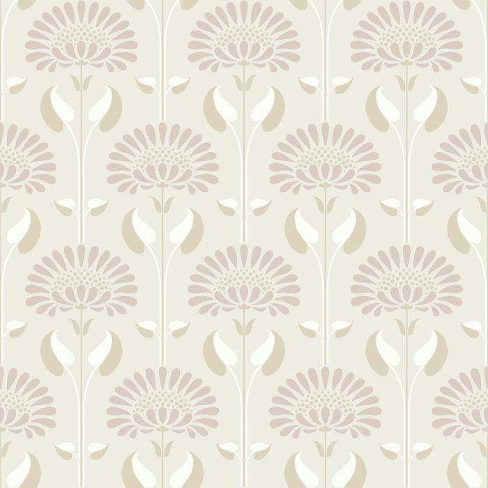 Historic Garden Wallpaper features a bold, vintage-inspired floral arrangement with stylized blossoms in warm rose tones and muted blue-gray leaves set against a dramatic black backdrop.