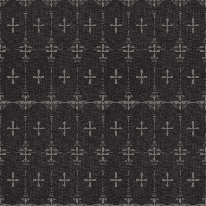 Oval Bloom Wallpaper features a soft, linen-textured backdrop with repeating oval medallions and minimal botanical crosses for a warm, understated look.