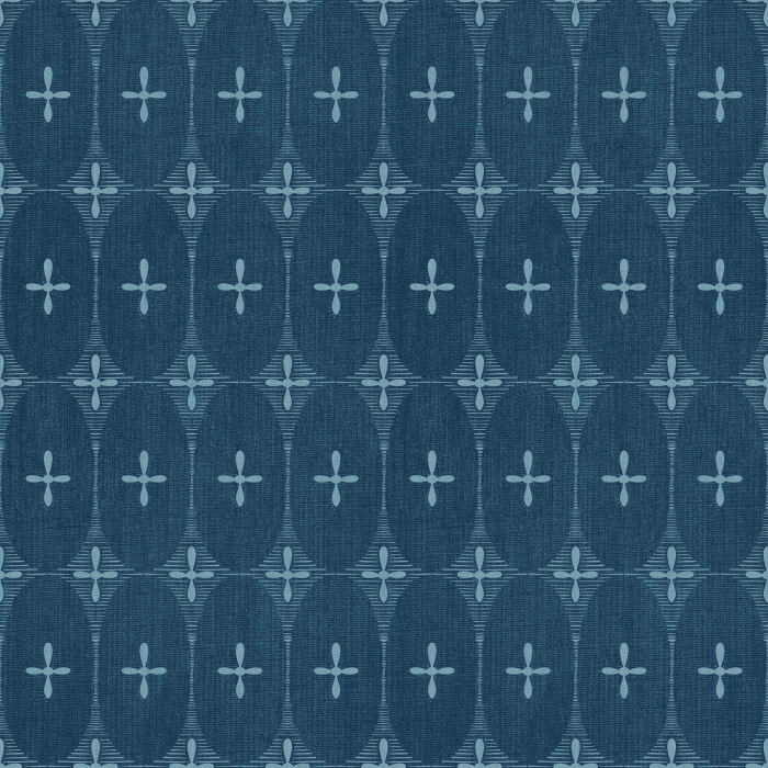 Oval Bloom Wallpaper features a soft, linen-textured backdrop with repeating oval medallions and minimal botanical crosses for a warm, understated look.