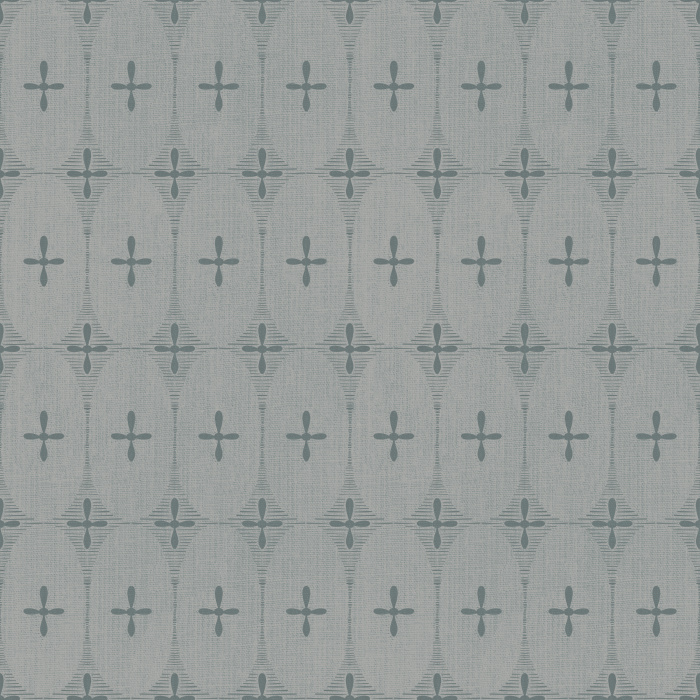 Oval Bloom Wallpaper features a soft, linen-textured backdrop with repeating oval medallions and minimal botanical crosses for a warm, understated look.