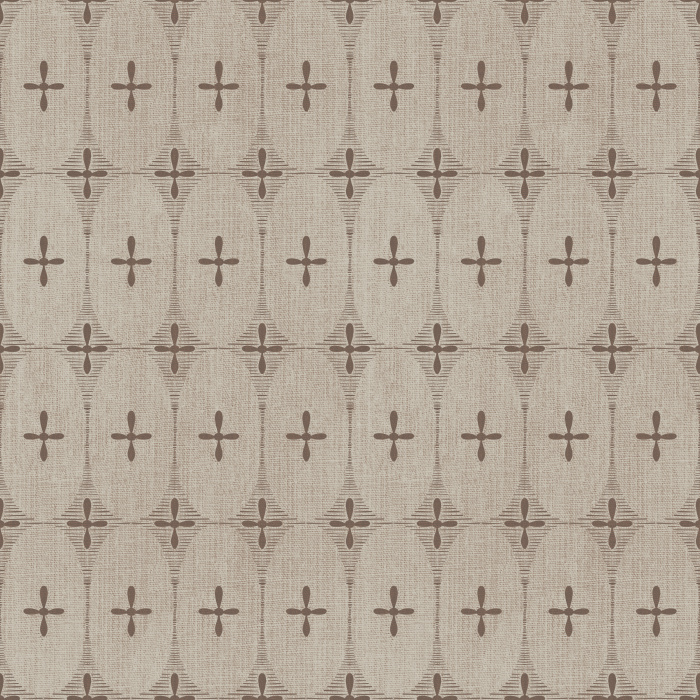Oval Bloom Wallpaper features a soft, linen-textured backdrop with repeating oval medallions and minimal botanical crosses for a warm, understated look.