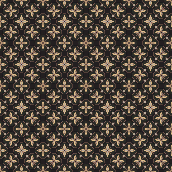 Vintage Bauhaus Wallpaper showcases a repeating geometric floral motif inspired by early modern design, arranged in a rhythmic grid across a warm ochre and taupe backdrop.