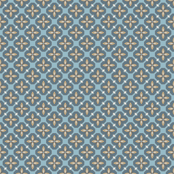 Vintage Bauhaus Wallpaper showcases a repeating geometric floral motif inspired by early modern design, arranged in a rhythmic grid across a warm ochre and taupe backdrop.