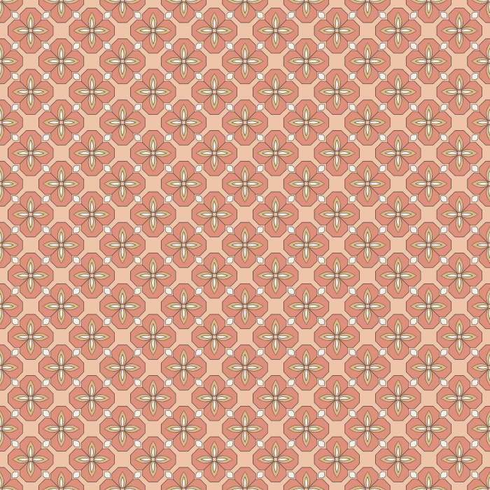 Vintage Bauhaus Wallpaper showcases a repeating geometric floral motif inspired by early modern design, arranged in a rhythmic grid across a warm ochre and taupe backdrop.