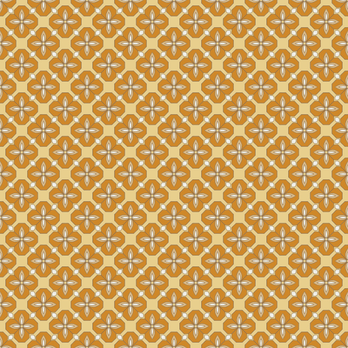 Vintage Bauhaus Wallpaper showcases a repeating geometric floral motif inspired by early modern design, arranged in a rhythmic grid across a warm ochre and taupe backdrop.
