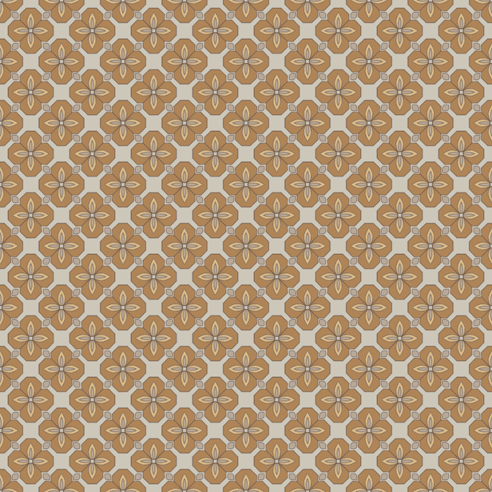 Vintage Bauhaus Wallpaper showcases a repeating geometric floral motif inspired by early modern design, arranged in a rhythmic grid across a warm ochre and taupe backdrop.