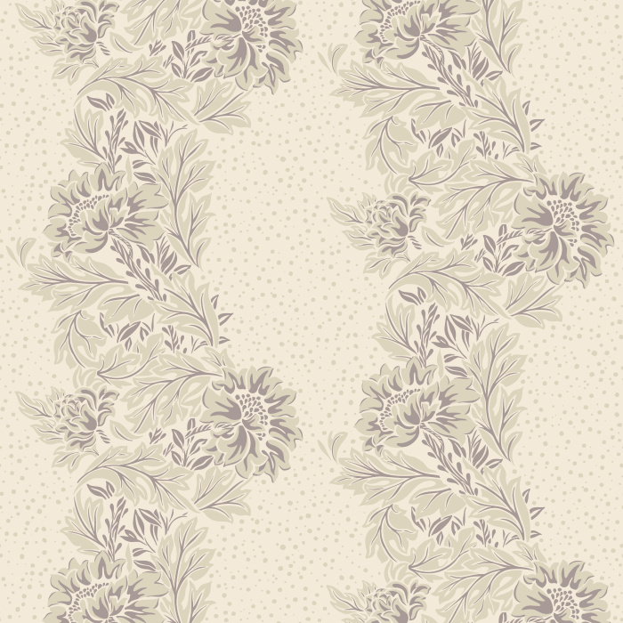 Fable Bloom Wallpaper features cascading botanical vines with soft blue foliage and green florals set against a deep charcoal-blue backdrop.