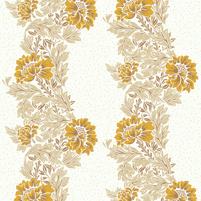 Fable Bloom Wallpaper features cascading botanical vines with soft blue foliage and green florals set against a deep charcoal-blue backdrop.