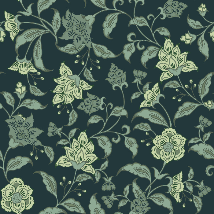 Heritage Garden Wallpaper blends a lush vintage floral pattern with warm brown tones, featuring sweeping botanical vines and soft cream blossoms.
