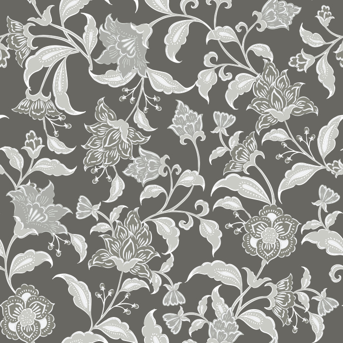 Heritage Garden Wallpaper blends a lush vintage floral pattern with warm brown tones, featuring sweeping botanical vines and soft cream blossoms.