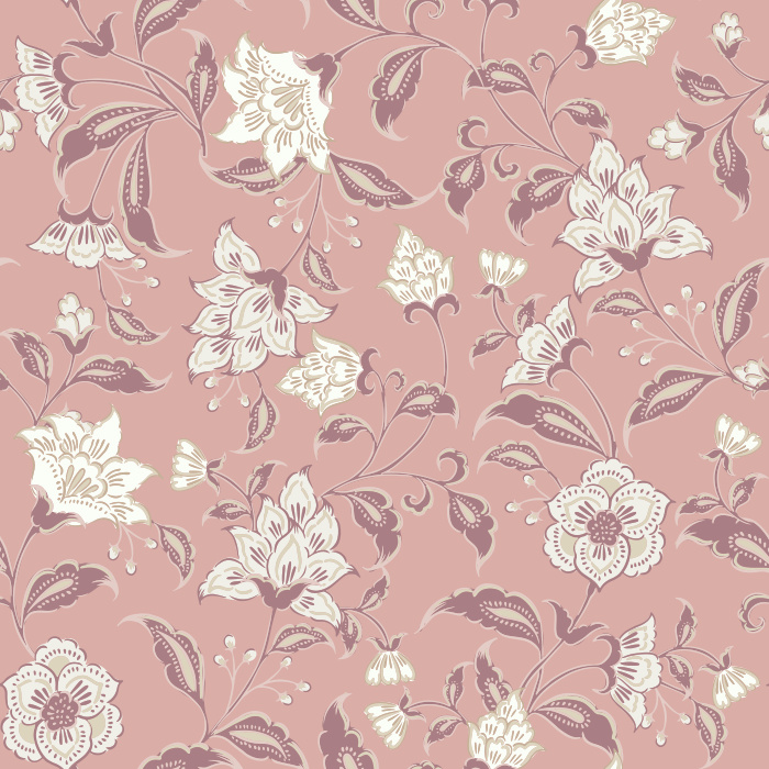 Heritage Garden Wallpaper blends a lush vintage floral pattern with warm brown tones, featuring sweeping botanical vines and soft cream blossoms.