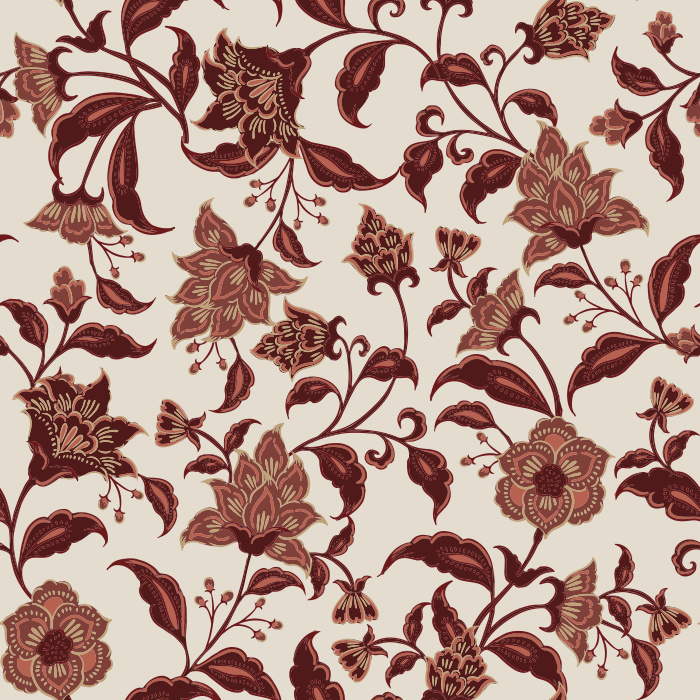 Heritage Garden Wallpaper blends a lush vintage floral pattern with warm brown tones, featuring sweeping botanical vines and soft cream blossoms.