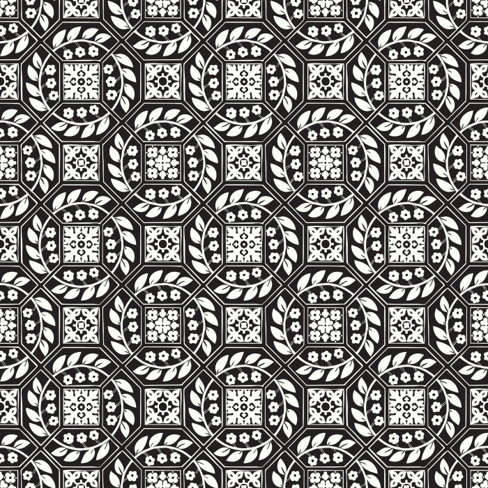 Paved Blossoms Wallpaper blends geometric structure with delicate floral detailing in deep green and muted sage for a rich, textural look.