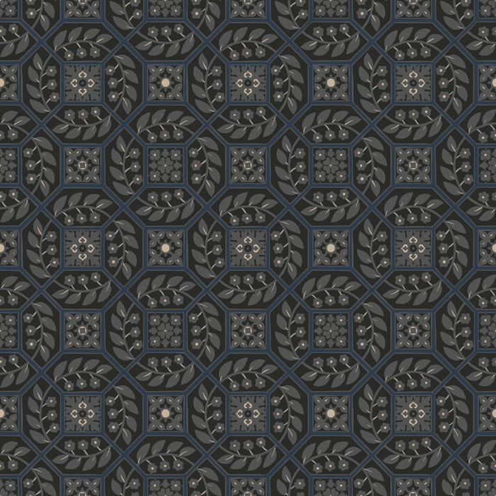 Paved Blossoms Wallpaper blends geometric structure with delicate floral detailing in deep green and muted sage for a rich, textural look.
