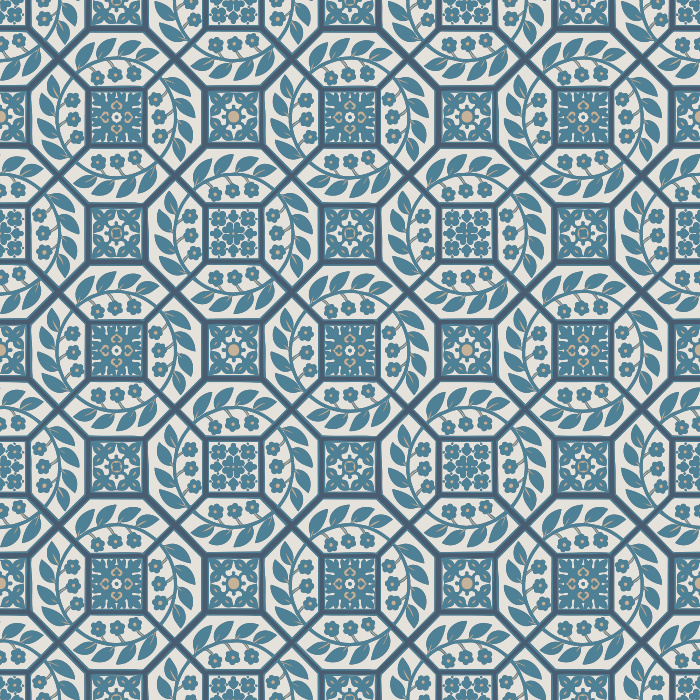 Paved Blossoms Wallpaper blends geometric structure with delicate floral detailing in deep green and muted sage for a rich, textural look.