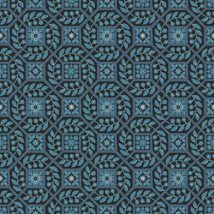 Paved Blossoms Wallpaper blends geometric structure with delicate floral detailing in deep green and muted sage for a rich, textural look.
