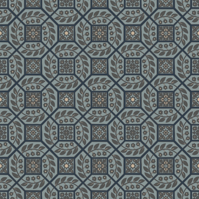 Paved Blossoms Wallpaper blends geometric structure with delicate floral detailing in deep green and muted sage for a rich, textural look.