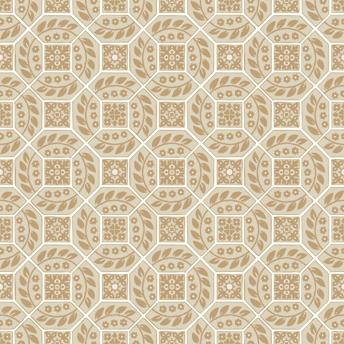 Paved Blossoms Wallpaper blends geometric structure with delicate floral detailing in deep green and muted sage for a rich, textural look.