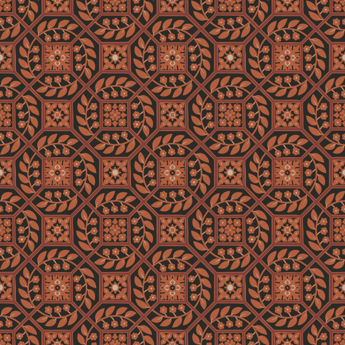 Paved Blossoms Wallpaper blends geometric structure with delicate floral detailing in deep green and muted sage for a rich, textural look.