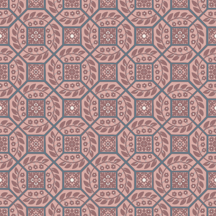 Paved Blossoms Wallpaper blends geometric structure with delicate floral detailing in deep green and muted sage for a rich, textural look.