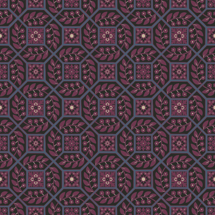 Paved Blossoms Wallpaper blends geometric structure with delicate floral detailing in deep green and muted sage for a rich, textural look.