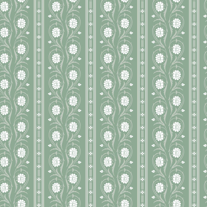 Floral Columns Wallpaper features elegant vertical stripes intertwined with stylized blooms in soft red and deep blue on a warm white backdrop.