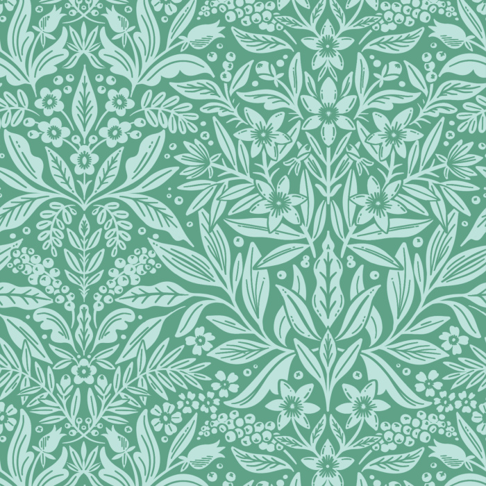 Floral Weave Wallpaper showcases an intricate, lace-like botanical pattern with interlaced leaves and blossoms in a delicate blush-and-cream palette.