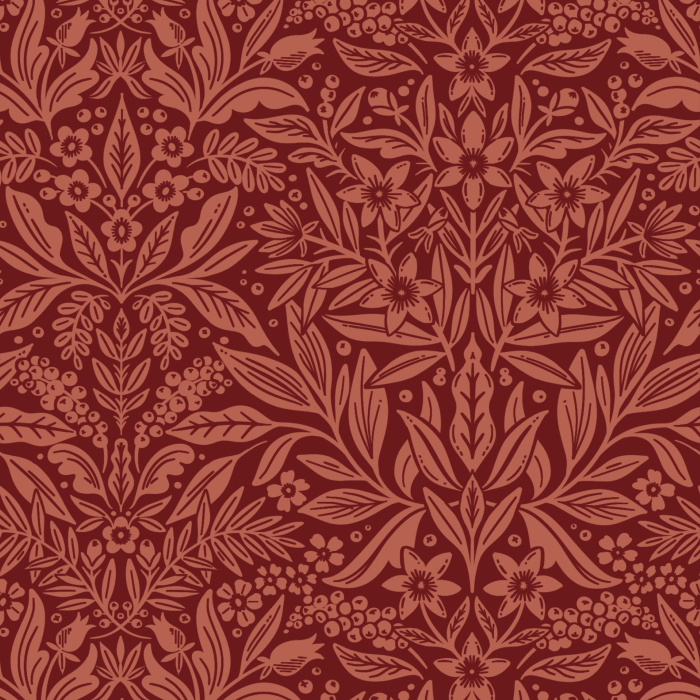 Floral Weave Wallpaper showcases an intricate, lace-like botanical pattern with interlaced leaves and blossoms in a delicate blush-and-cream palette.