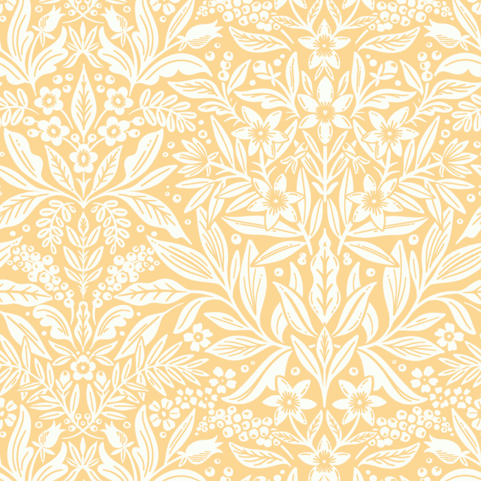 Floral Weave Wallpaper showcases an intricate, lace-like botanical pattern with interlaced leaves and blossoms in a delicate blush-and-cream palette.