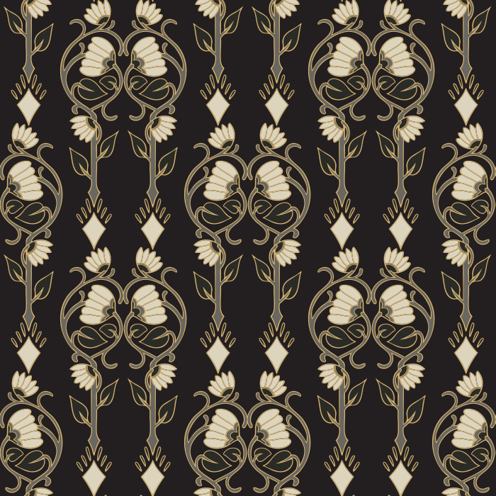 Crafted Florals Wallpaper showcases a hand-drawn floral motif with stylized blossoms and sweeping stems in soft slate blue and warm gray on an ivory backdrop.